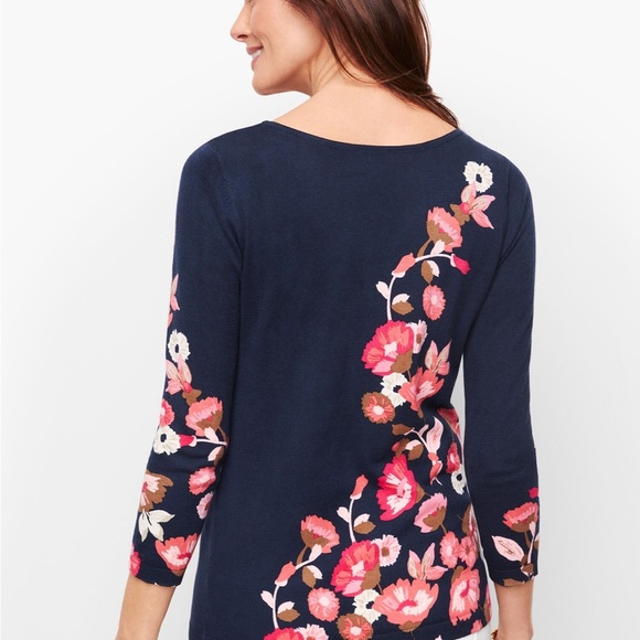 Talbots Plus 3X Sweater Cotton Blend Navy Floral Cottagecore Lightweight Bloom - Picture 6 of 11